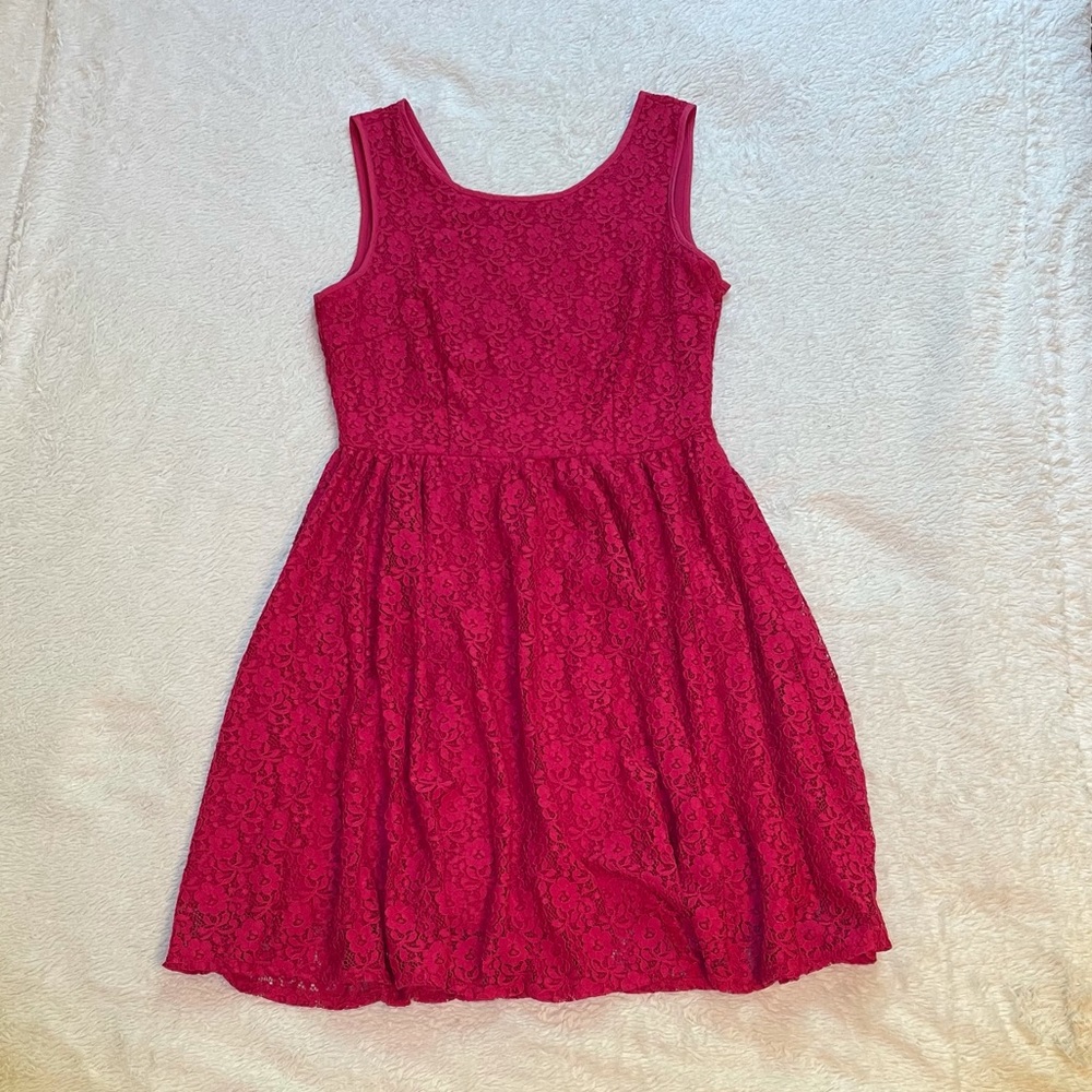 Pink Lace Knee Length Dress